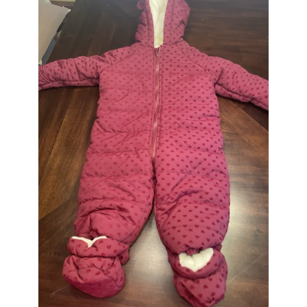 First Impressions Maroon burgundy Baby Sherpa Lined Hooded Snowsuit 12 Months
